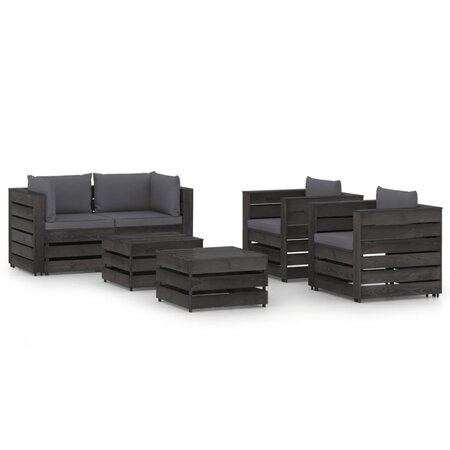 vidaXL Salon de jardin 6 Pièces avec coussins Bois imprégné de gris