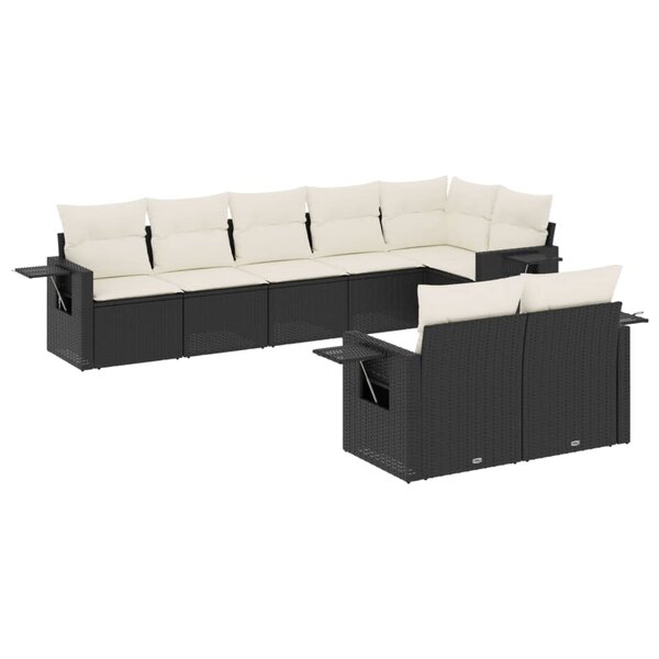 vidaXL Salon de jardin 8 Pièces avec coussins noir résine tressée