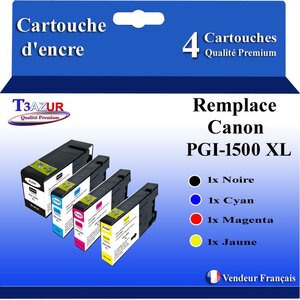 T3AZUR - 4x Cartouches compatibles avec Canon PGI1500XL PGI-1500 XL pour Canon Maxify MB-2050 MB-2150 MB-2155 MB-2350 MB-2750 MB-2755