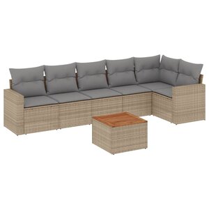vidaXL Salon de jardin avec coussins 7 Pièces beige résine tressée