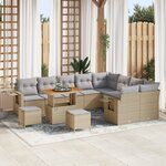 Ensemble de Canapés de Jardin de 12 pièces avec Coussins Beige Poly Rattan Acacia