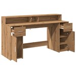 Bureau table poste de travail meuble d'ordinateur informatique étude avec lumières LED chêne artisanal bois d'ingénierie brun 02_0023418