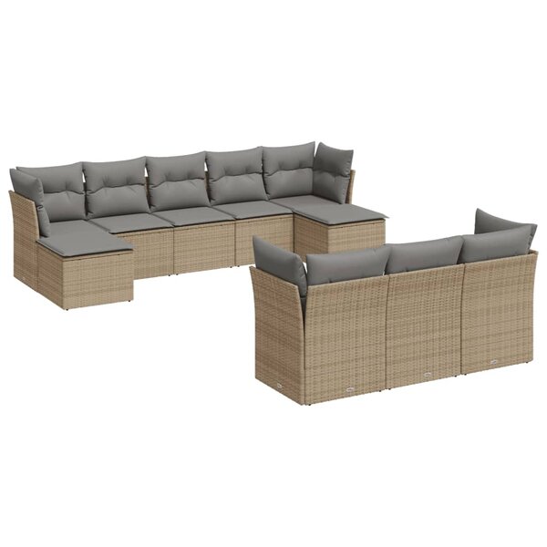 vidaXL Salon de jardin avec coussins 10 Pièces beige résine tressée
