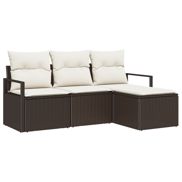 Ensemble de canapé de jardin en 4 pièces avec coussins en rotin poly marron