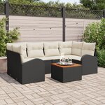vidaXL Ensemble de Canapé de Jardin 7 Pièces avec Coussins Noir en Poly Rattan Acacia