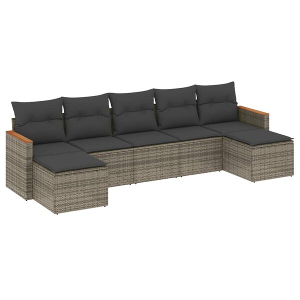 vidaXL Salon de jardin avec coussins 7 Pièces gris résine tressée
