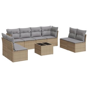 vidaXL Salon de jardin avec coussins 9 Pièces beige résine tressée