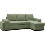 Canapé d'angle convertible réversible VALDO 3-4 places - Tissu Neve Sauge - Tablette USB - Coffre + Pouf - 247 x 143 x 86 cm