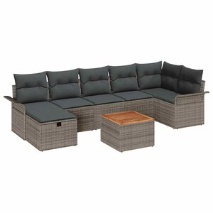 vidaXL Ensemble de canapé de jardin avec coussin 8 Pièces Gris polyrotin