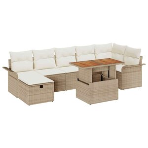 vidaXL Ensemble de canapé de jardin 8 Pièces Beige polyrotin