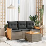 vidaXL Salon de jardin 4 Pièces avec coussins gris résine tressée