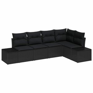 vidaXL Ensemble de canapé de jardin avec coussin 5 Pièces Noir polyrotin