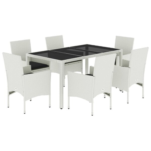 vidaXL Ensemble à manger de jardin et coussins 7 Pièces blanc rotin verre