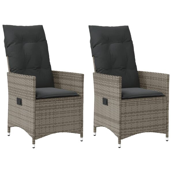 vidaXL Chaises inclinables de jardin lot de 2 et coussins gris rotin