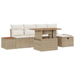 vidaXL Ensemble de canapé de jardin 6 pièces avec coussins beige poly rotin