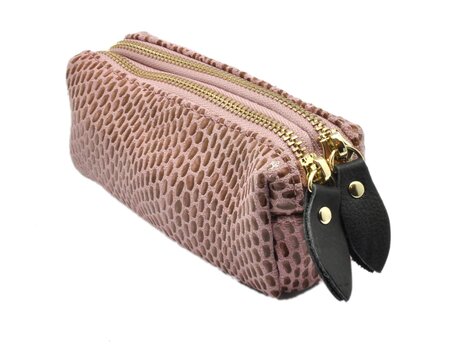 Petite pochette trousse en cuir Vieux Rose