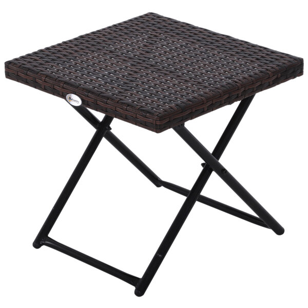 Table basse pliable de jardin style cosy chic dim. 40l x 40l x 40h cm métal époxy résine tressée imitation rotin marron