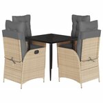 vidaXL Ensemble à manger de jardin avec coussins 5Pièces Beige poly rotin