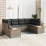 vidaXL Canapé de jardin 6 pièces avec coussins gris rotin poly acacia