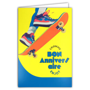 Carte FLUO Bon ANNIVERSAIRE Celebrate Enjoy Skateboard avec Enveloppe 12x17,5cm