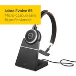 Jabra evolve 65 casque audio stereo sans fil - ecouteurs unified communications avec batterie longue durée avec support de charg