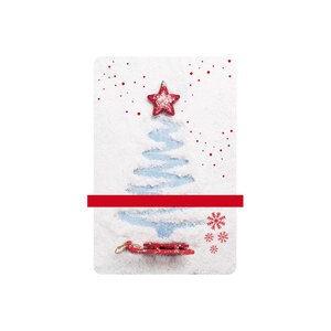 Carte De Voeux - Noël Sapin Traineau Etoile Décor Blanc et Rouge
