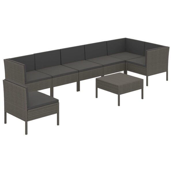 vidaXL Salon de jardin 8 Pièces avec coussins résine tressée gris