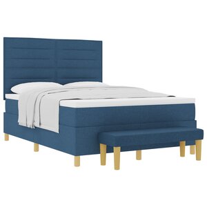 vidaXL Lit à ressorts avec Matelas & Banc Bleu 140x190 cm Tissu