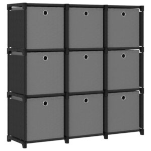 vidaXL Étagère à 9 cubes avec boîtes Noir 103x30x107 5 cm Tissu
