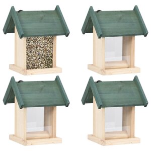 vidaXL Mangeoires à oiseaux 4 Pièces Bois de sapin