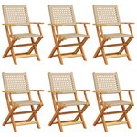 vidaXL Chaises de jardin pliantes lot de 6 beige rotin et bois massif