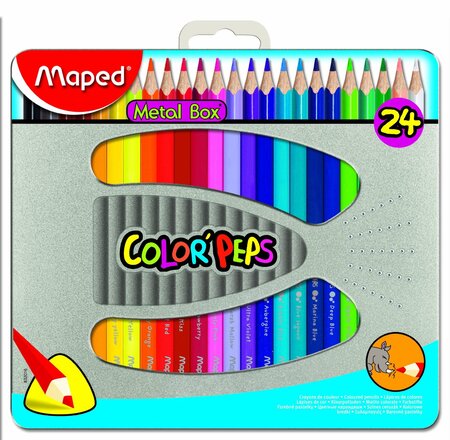 Etui métal de 24 crayons de couleur color'peps triangle assortis maped