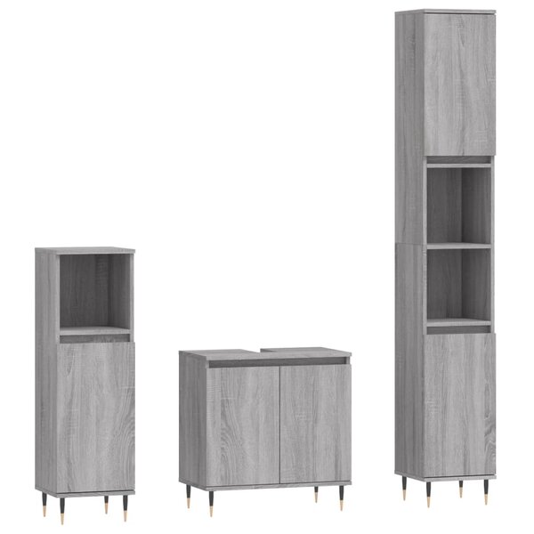 vidaXL Ensemble d'armoires de salle de bain 3 Pièces sonoma gris