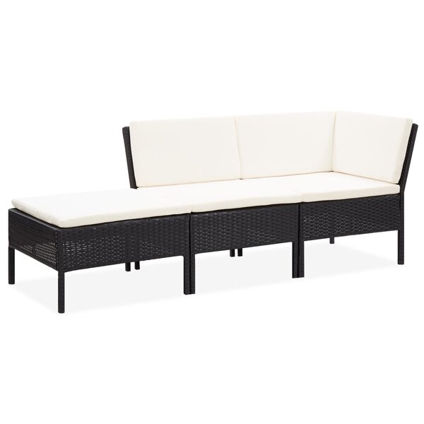 vidaXL Salon de jardin 3 Pièces avec coussins Résine tressée Noir