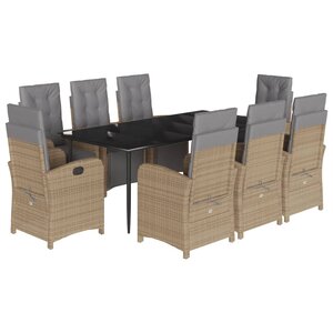 vidaXL Ensemble à manger de jardin et coussins 9 Pièces beige Poly rotin