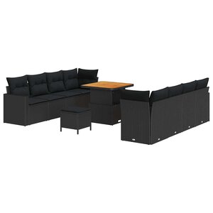 vidaXL Ensemble de canapé de jardin avec coussin 11 Pièces Noir