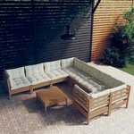 vidaXL Salon de jardin 9 Pièces avec coussins marron miel bois de pin