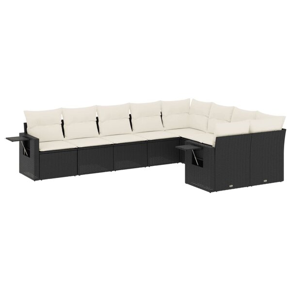 vidaXL Salon de jardin 9 Pièces avec coussins noir résine tressée