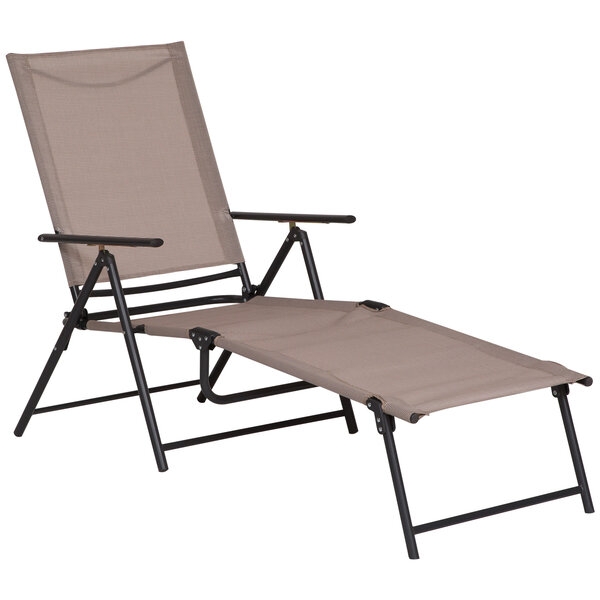 Bain de soleil pliable transat inclinable 5 positions chaise longue grand confort avec accoudoirs dim. 152L x 65l x 100H cm métal époxy textilène sable