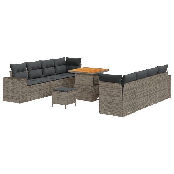 vidaXL Ensemble de canapé de jardin 11 pièces avec coussins gris en poly rattan