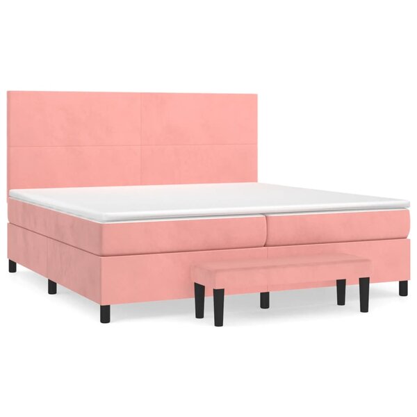 vidaXL Sommier à lattes de lit avec matelas Rose 200x200 cm Velours