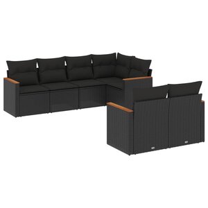 vidaXL Salon de jardin 7 Pièces avec coussins noir résine tressée