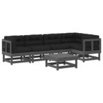 vidaXL Salon de jardin 6 Pièces avec coussins gris bois massif