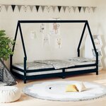 vidaXL Cadre de lit pour enfants noir 90x200 cm bois de pin massif