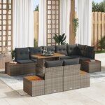 vidaXL Ensemble de salle à manger de jardin 9 pièces avec coussins en poly rattan gris et acacia