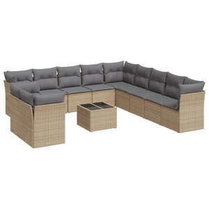 vidaXL Salon de jardin avec coussins 12 Pièces beige résine tressée
