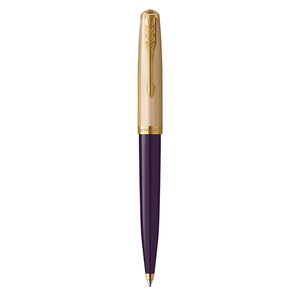 PARKER 51 Deluxe Bille  Corps Résine Prune + Capuchon plaqué or  Recharge noire pointe moyenne  Coffret cadeau