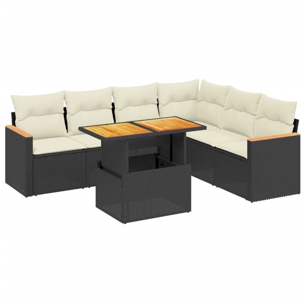 vidaXL Salon de jardin 7 Pièces avec coussins noir résine tressée
