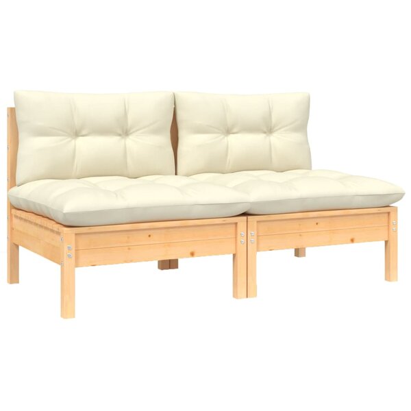 vidaXL Canapé 2 places de jardin et coussins crème Bois de pin solide