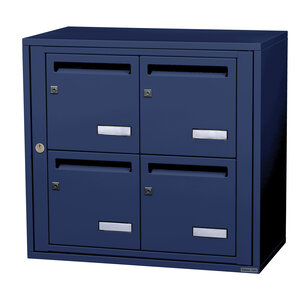 Bloc collectif leabox.com 2x2 grade 3 simple face intérieur mural Bleu Saphir RAL 5003 finition brillante